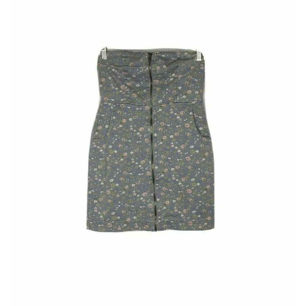UO Kimchi Blue Floral Denim Strapless Dress S